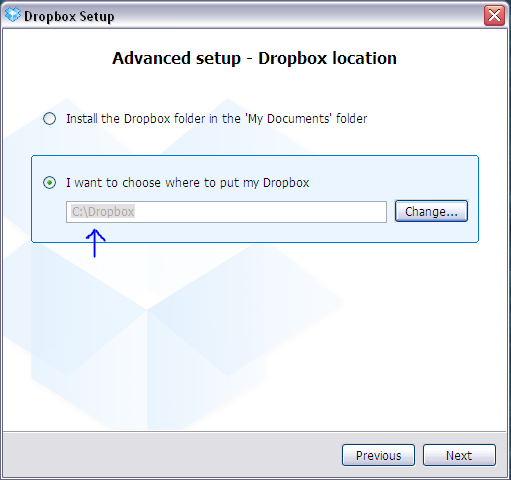Продолжение установки DropBox