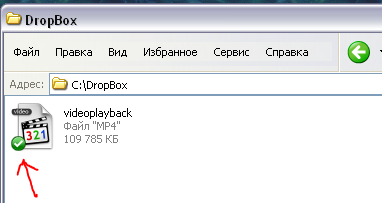 Значок на файле после синхронизации с Dropbox