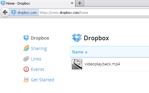 Загруженный файл в web интерфейсе Dropbox