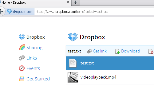 Загруженный файл в списке файлов Dropbox