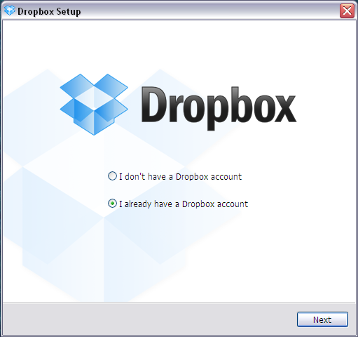 Выбор продолжения установки DropBox