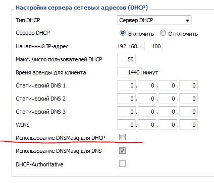 WiFi, опции DHCP