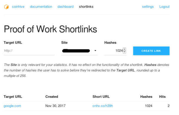 Coinhive Shortlinks